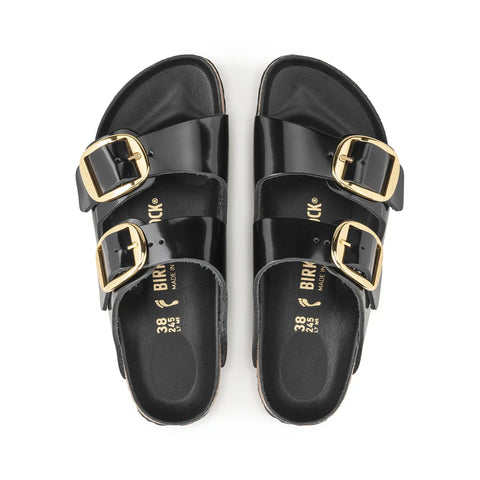 Arizona Big Buckle Natural Leather Patent (Regular width) High Shine - Black Slides Birkenstock
