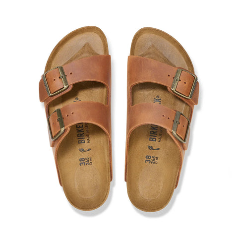 Arizona - Cognac Oiled/Suede Leather - Regular Slides Birkenstock
