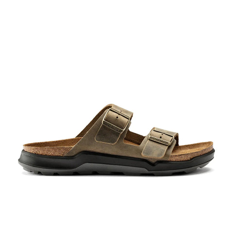 Arizona Cross Town Waxy Oiled Leather (Regular Width) - Faded Khaki Slides Birkenstock