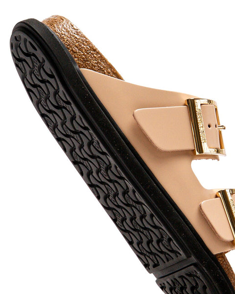 Arizona Droplet Buckle - High Shine Natural Leather - New Beige - Regular Slides Birkenstock