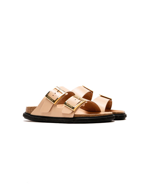 Arizona Droplet Buckle - High Shine Natural Leather - New Beige - Regular Slides Birkenstock