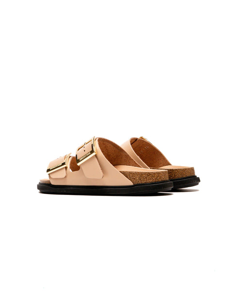 Arizona Droplet Buckle - High Shine Natural Leather - New Beige - Regular Slides Birkenstock