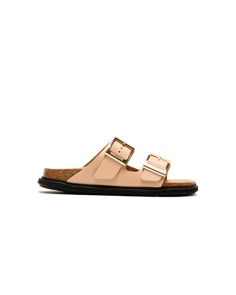 Arizona Droplet Buckle - High Shine Natural Leather - New Beige - Regular Slides Birkenstock