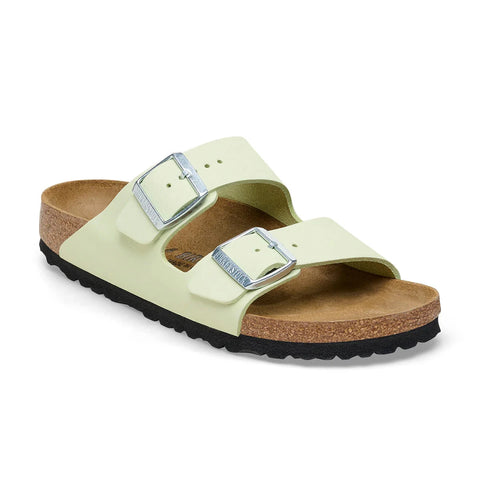Arizona Nubuck Leather (Regular Width) - Faded Lime Slides Birkenstock