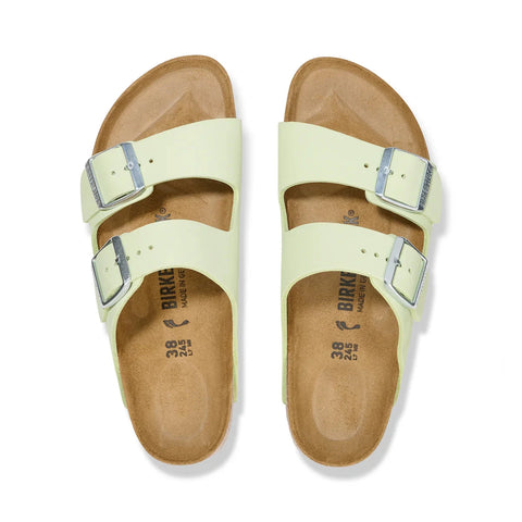 Arizona Nubuck Leather (Regular Width) - Faded Lime Slides Birkenstock