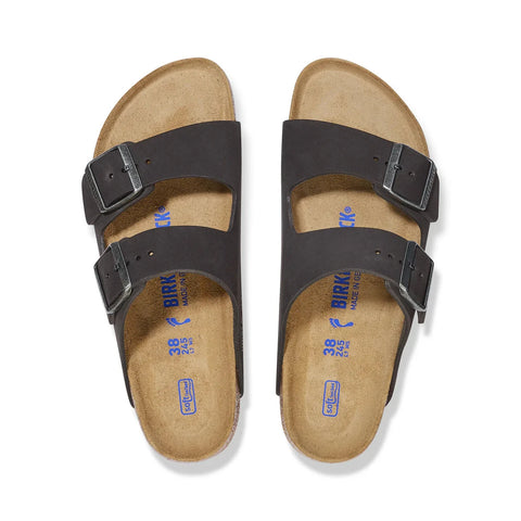Arizona Soft Footbed - Nubuck Leather - Black - Regular Slides Birkenstock