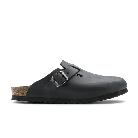 Boston Oiled Leather (Regular width) - Black Slides Birkenstock