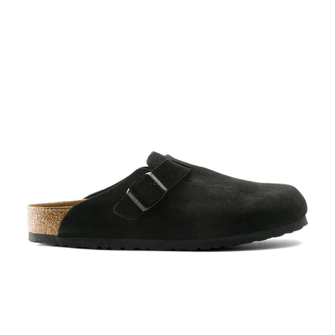 Boston Suede Leather - Soft Footbed (Regular Width) - Black Slides Birkenstock