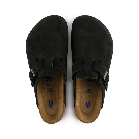 Boston Suede Leather - Soft Footbed (Regular Width) - Black Slides Birkenstock