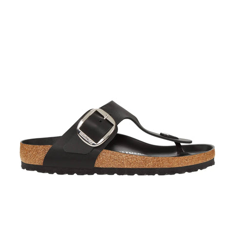 Gizeh Big Buckle Oiled Leather (Regular Width) - Black Slides Birkenstock