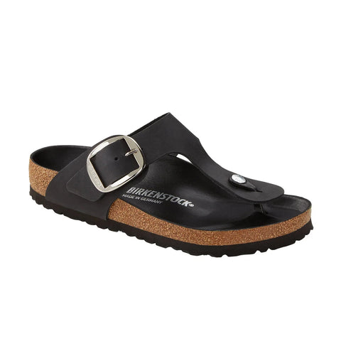 Gizeh Big Buckle Oiled Leather (Regular Width) - Black Slides Birkenstock