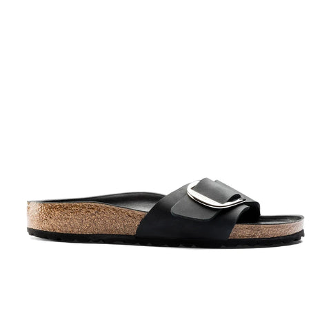 Madrid Big Buckle Oiled Leather (Regular width) Black Slides Birkenstock
