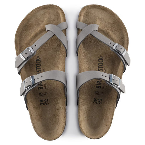 Mayari Nubuck Leather (Regular Width) - Soft Footbed - Dove Grey Slides Birkenstock
