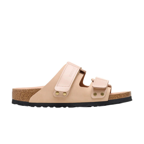 Uji High Shine Nubuck Leather - New Beige - Regular Slides Birkenstock