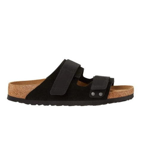 Uji Suede Leather (Regular Width) - Black Slides Birkenstock 