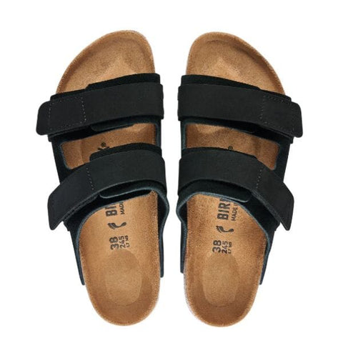 Uji Suede Leather (Regular Width) - Black Slides Birkenstock 