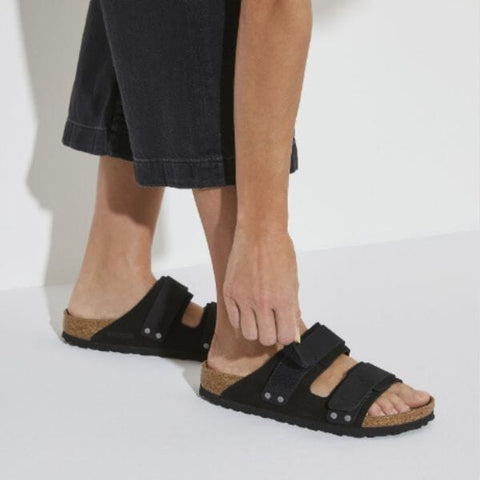 Uji Suede Leather (Regular Width) - Black Slides Birkenstock 