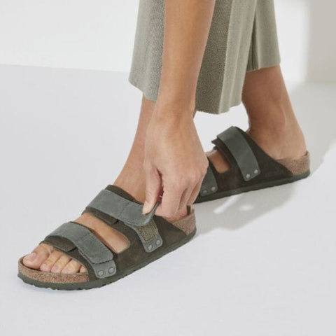 Uji Suede Leather (Regular Width) - Thyme Slides Birkenstock 