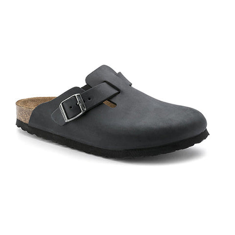 Boston Oiled Leather (Regular width) - Black Slides Birkenstock 