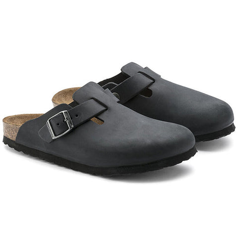 Boston Oiled Leather (Regular width) - Black Slides Birkenstock 