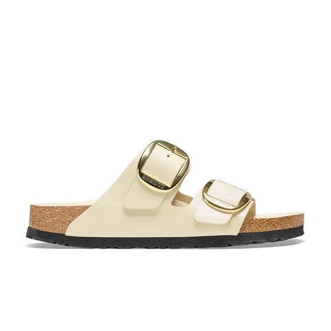 Arizona Big Buckle - High Shine Ecru Natural Leather - Regular Slides Birkenstock 
