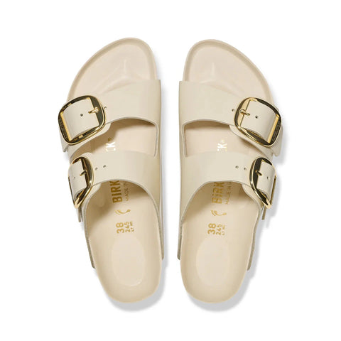 Arizona Big Buckle - High Shine Ecru Natural Leather - Regular Slides Birkenstock 