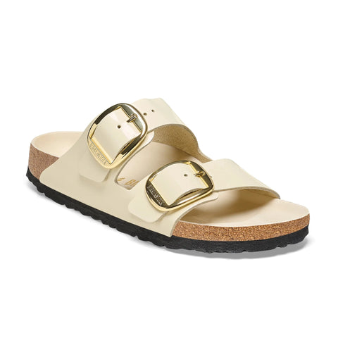 Arizona Big Buckle - High Shine Ecru Natural Leather - Regular Slides Birkenstock 