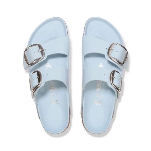 Arizona Big Buckle Natural Leather Patent (Regular width) High Shine - Baby Blue Slides Birkenstock 