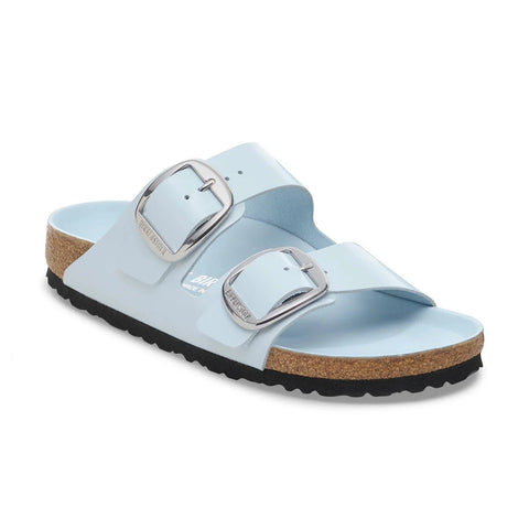 Arizona Big Buckle Natural Leather Patent (Regular width) High Shine - Baby Blue Slides Birkenstock 