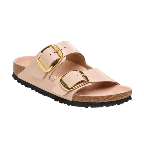 Arizona Big Buckle Natural Leather Patent (Regular width) High Shine - Beige Slides Birkenstock 