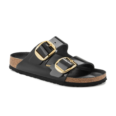 Arizona Big Buckle Natural Leather Patent (Regular width) High Shine - Black Slides Birkenstock 