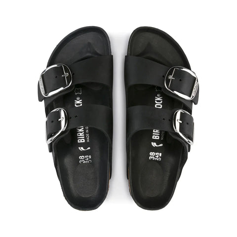Arizona Big Buckle Oiled Leather (Regular Width) - Black Slides Birkenstock 