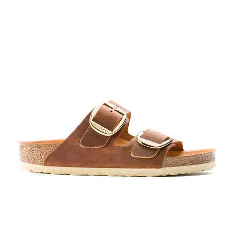 Arizona Big Buckle Oiled Leather (Regular width) Cognac Slides Birkenstock 