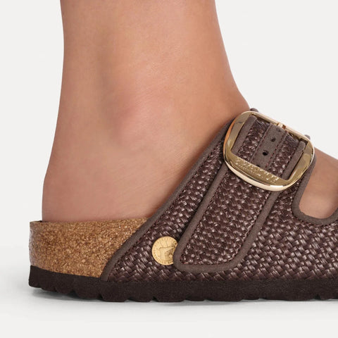 Arizona Big Buckle - Raffia Black Textile (Regular Width) Slides Birkenstock 
