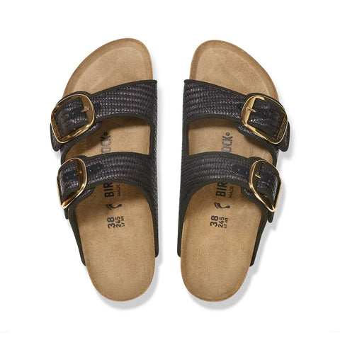 Arizona Big Buckle - Raffia Black Textile (Regular Width) Slides Birkenstock 