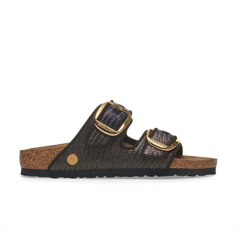 Arizona Big Buckle - Raffia Black Textile (Regular Width) Slides Birkenstock 