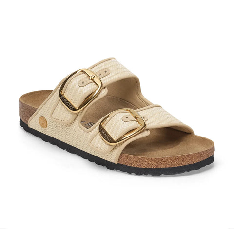 Arizona Big Buckle - Raffia Natural Textile (Regular Width) Slides Birkenstock 