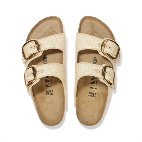 Arizona Big Buckle - Raffia Natural Textile (Regular Width) Slides Birkenstock 