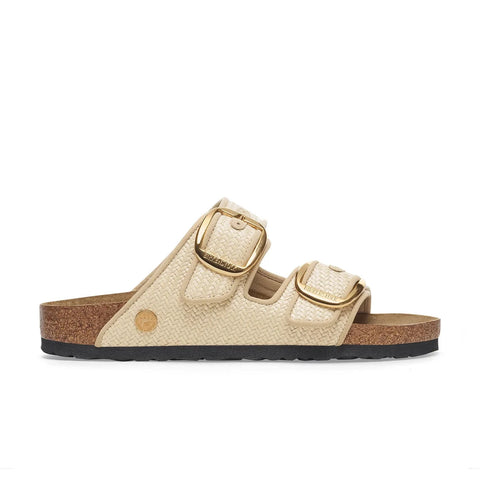Arizona Big Buckle - Raffia Natural Textile (Regular Width) Slides Birkenstock 