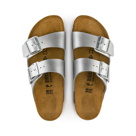 Arizona Birko-Flor (Regular Width) - Silver Slides Birkenstock 