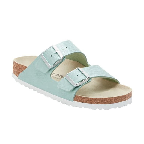 Arizona Birko-Flor Shiny Embossed (Regular Width) - Surf Green Slides Birkenstock 