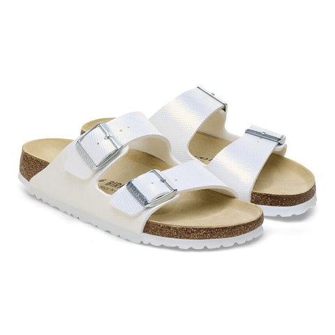 Arizona Birko-Flor Shiny Embossed (Regular Width) - White Slides Birkenstock 