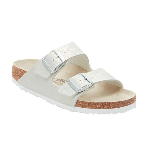 Arizona Birko-Flor Shiny Embossed (Regular Width) - White Slides Birkenstock 