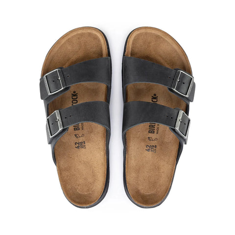 Arizona Cross Town Waxy Oiled Leather (Regular Width) - Black Sandals Birkenstock 