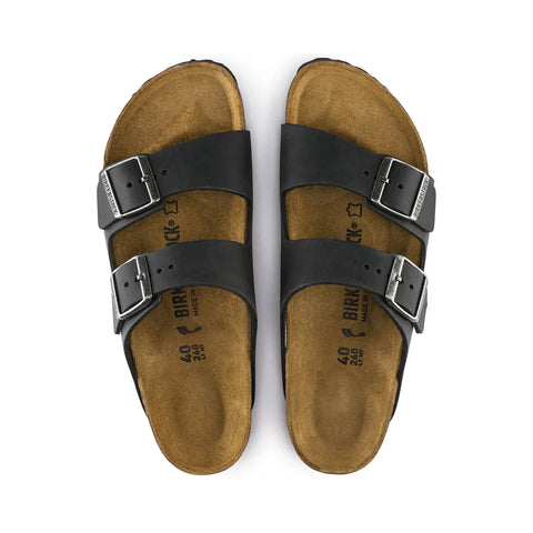 Arizona Oiled Leather (Regular Width) - Black Slides Birkenstock 