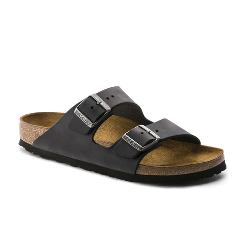 Arizona Oiled Leather (Regular Width) - Black Slides Birkenstock 