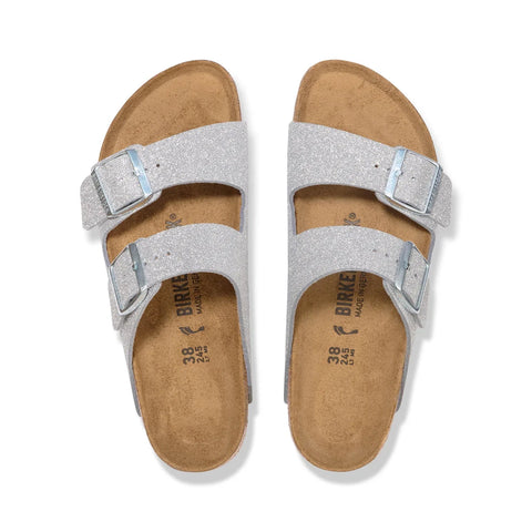 Arizona Shiny Glitter Synthetic (Regular Width) - Silver Slides Birkenstock 