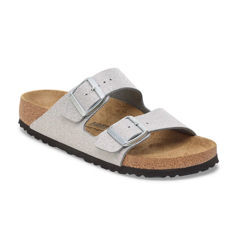 Arizona Shiny Glitter Synthetic (Regular Width) - Silver Slides Birkenstock 