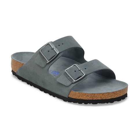 Arizona Soft Footbed - Basalt Grey Tonal Suede Leather - Regular Width Slides Birkenstock 