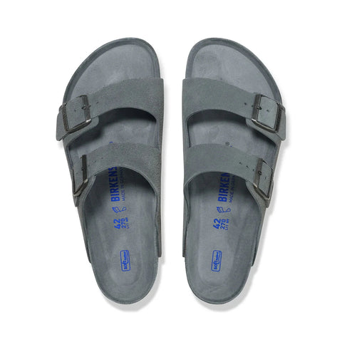 Arizona Soft Footbed - Basalt Grey Tonal Suede Leather - Regular Width Slides Birkenstock 
